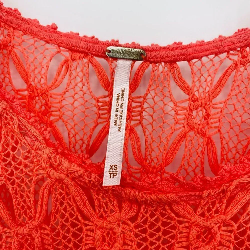 Free People Size XS Fiesta Coral Pink Crochet Lace Boho Sleeveless Mini Dress